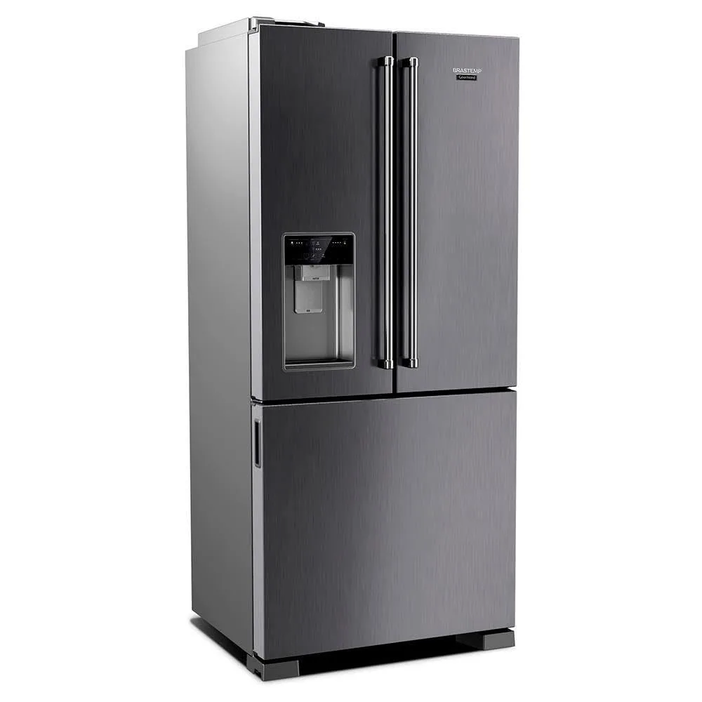Geladeira Brastemp BRH86AR em cozinha moderna com portas fechadas e dispenser visível