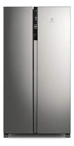 Geladeira Electrolux IS4S side by side inox em cozinha moderna com portas fechadas