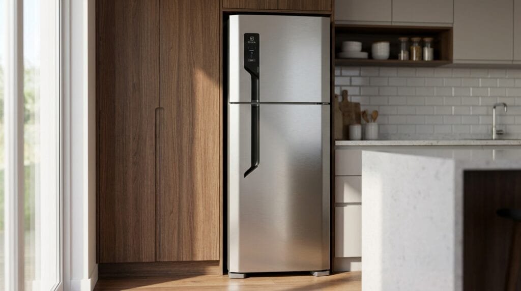 Geladeira Electrolux TF70S em cozinha moderna com portas fechadas