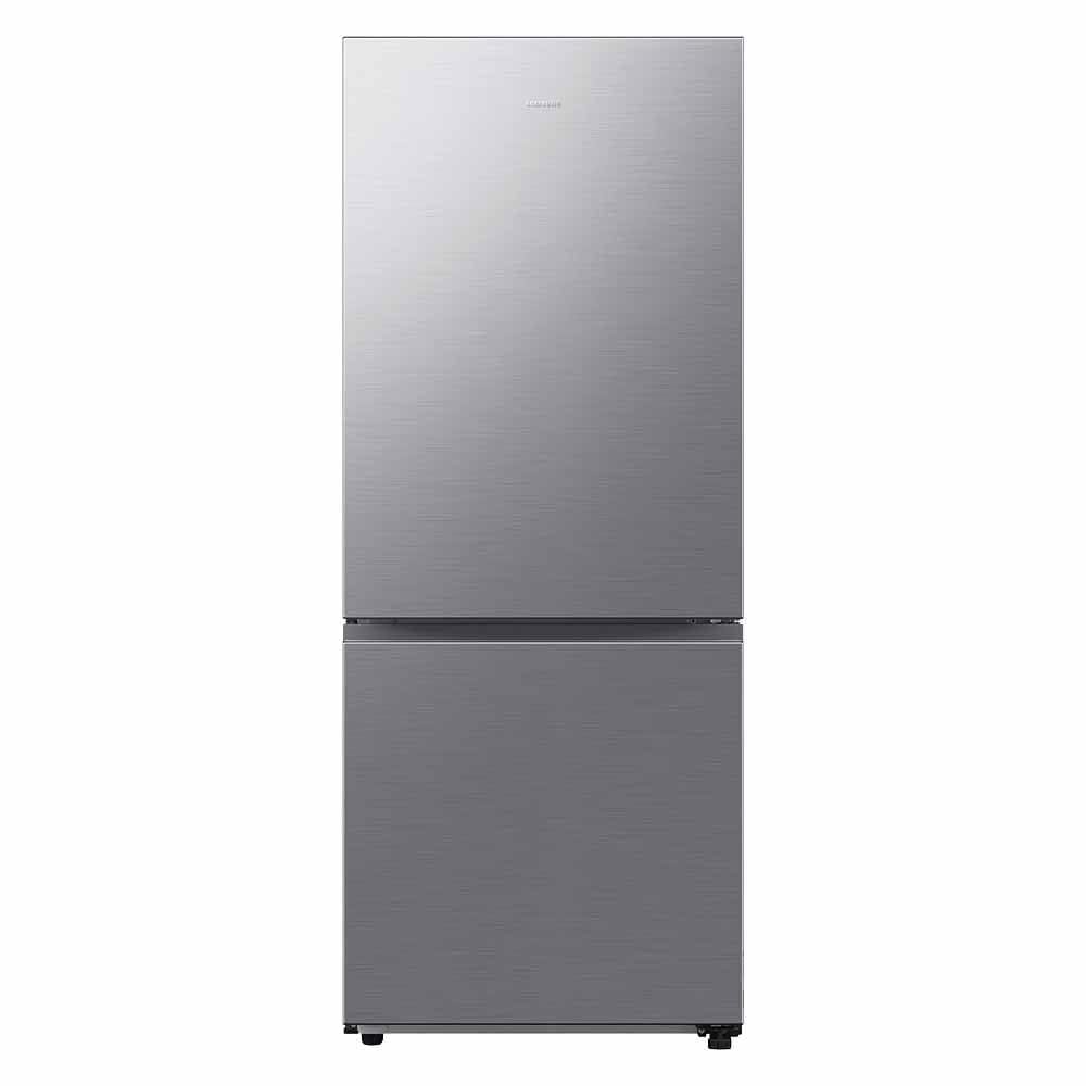 Geladeira Samsung RB50 Inox em aço inoxidável com portas fechadas e configuração Duplo