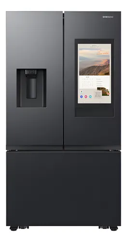 Geladeira Samsung RF27 em cozinha moderna com portas French Door fechadas