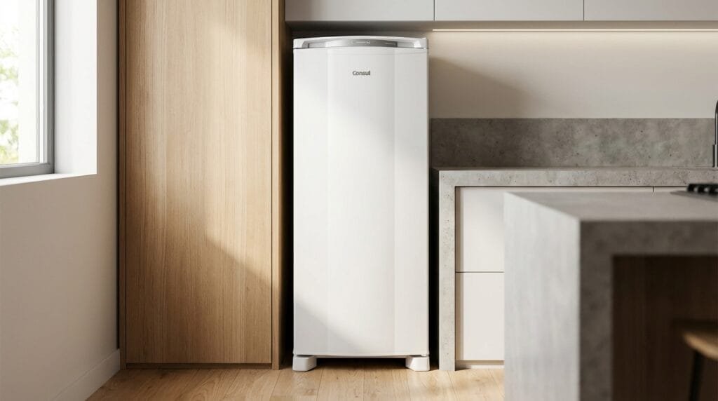 Geladeira Consul CRA30MB em cozinha compacta moderna - 263L degelo seco branca