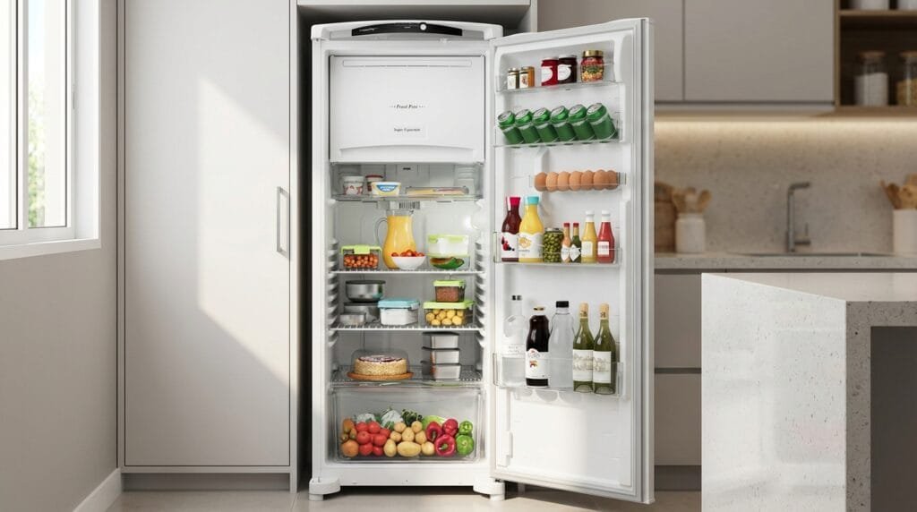 Geladeira Consul CRB36MB frost free branca em cozinha compacta moderna