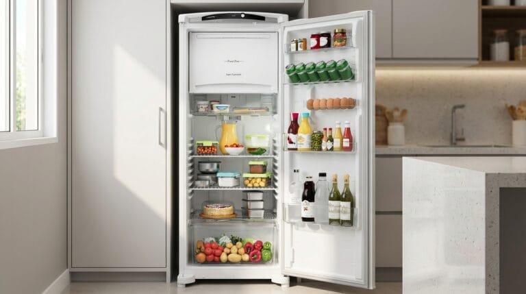 Geladeira Consul CRB36MB frost free branca em cozinha compacta moderna