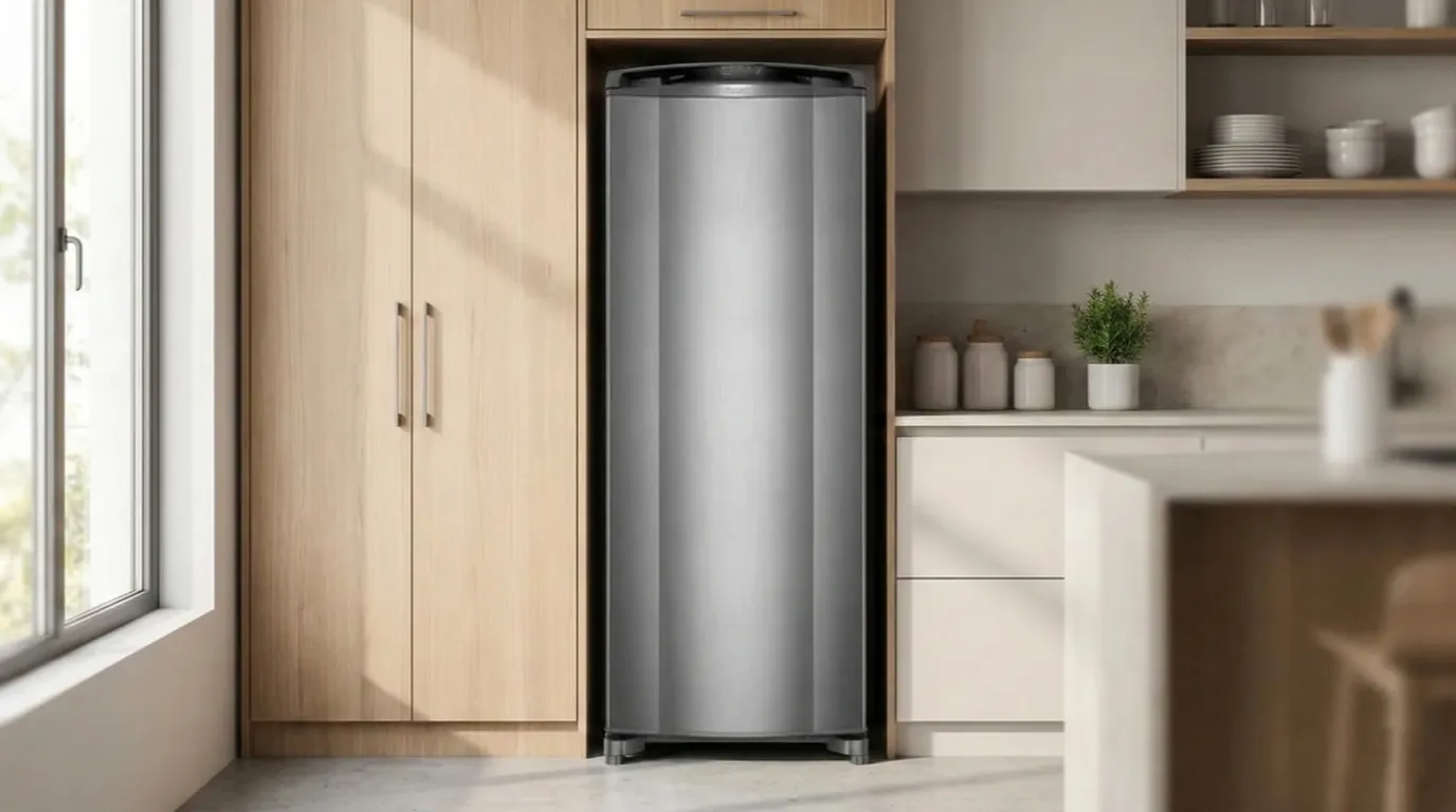Geladeira Consul CRB39AK inox frost free em cozinha moderna compacta