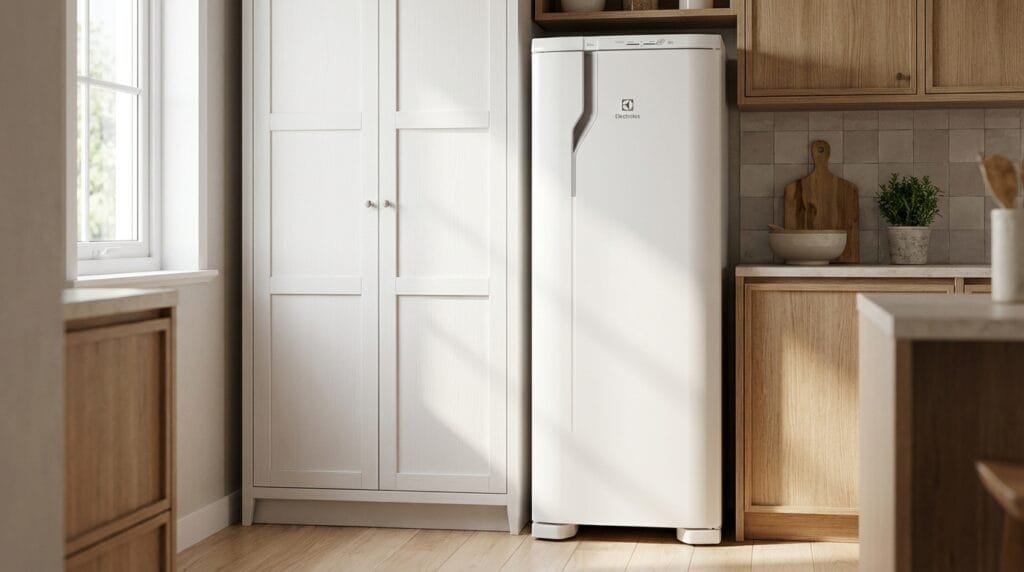Geladeira Electrolux RE31 em cozinha compacta moderna