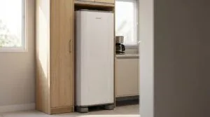 Geladeira Esmaltec ROC31PRO em cozinha compacta moderna