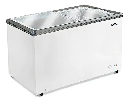 Freezer horizontal EOS EEH300 230L com tampa vidro LOW-E, rodízios e design branco compacto