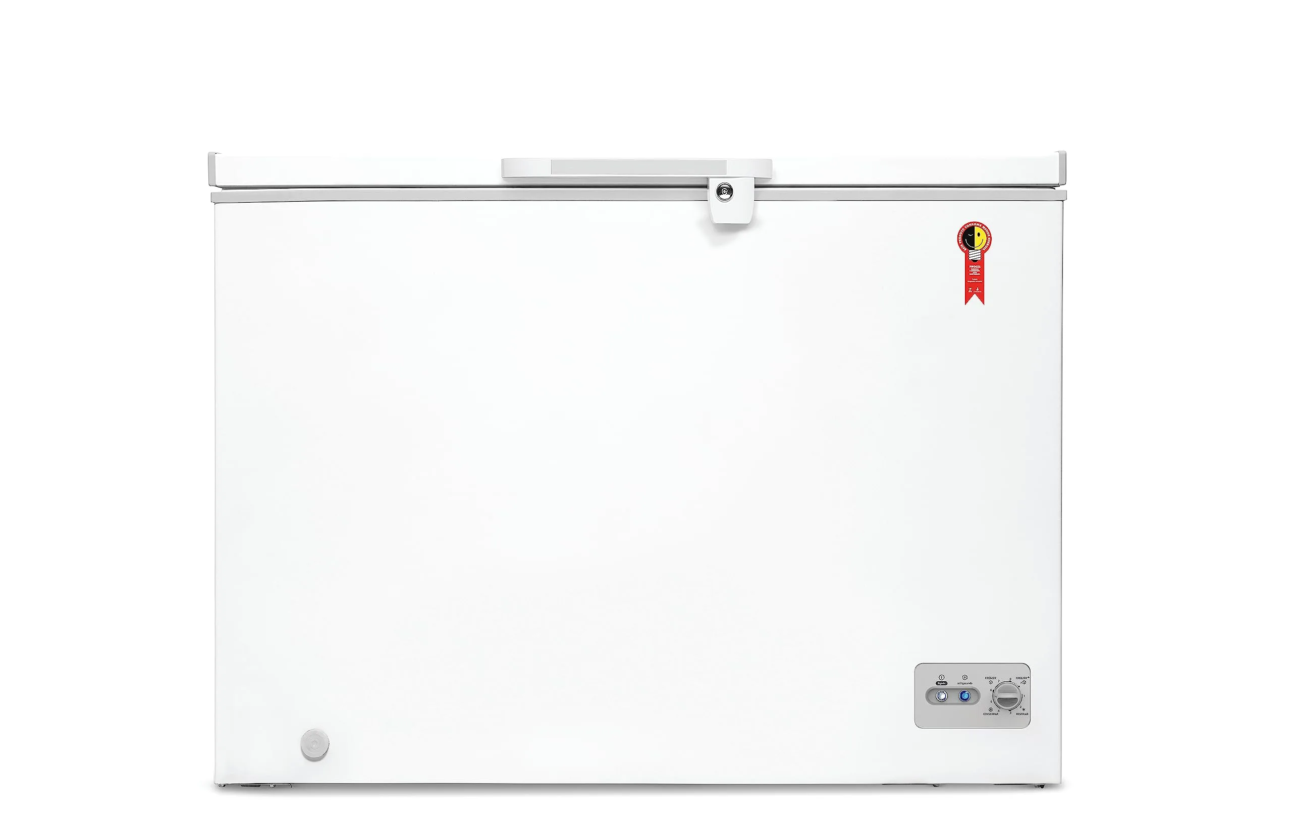Freezer Horizontal Midea RCFA32 branco com porta superior, termostato externo, cesto aramado e rodízios