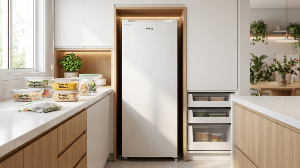Freezer Vertical Philco PFV165B em cozinha moderna
