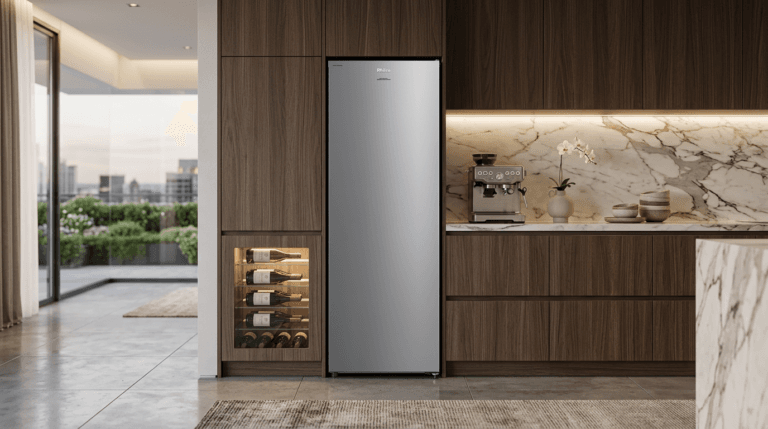 Freezer Vertical Philco PFV205I em cozinha moderna com prateleiras organizadas
