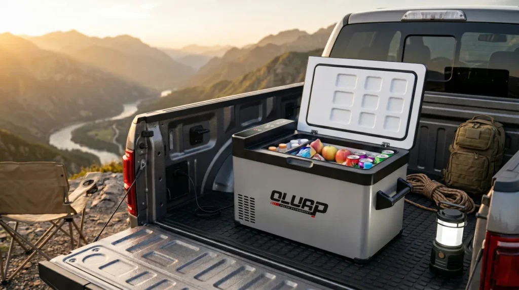 Geladeira Portátil EDN Q-22 instalada pickup de luxo com bebidas geladas