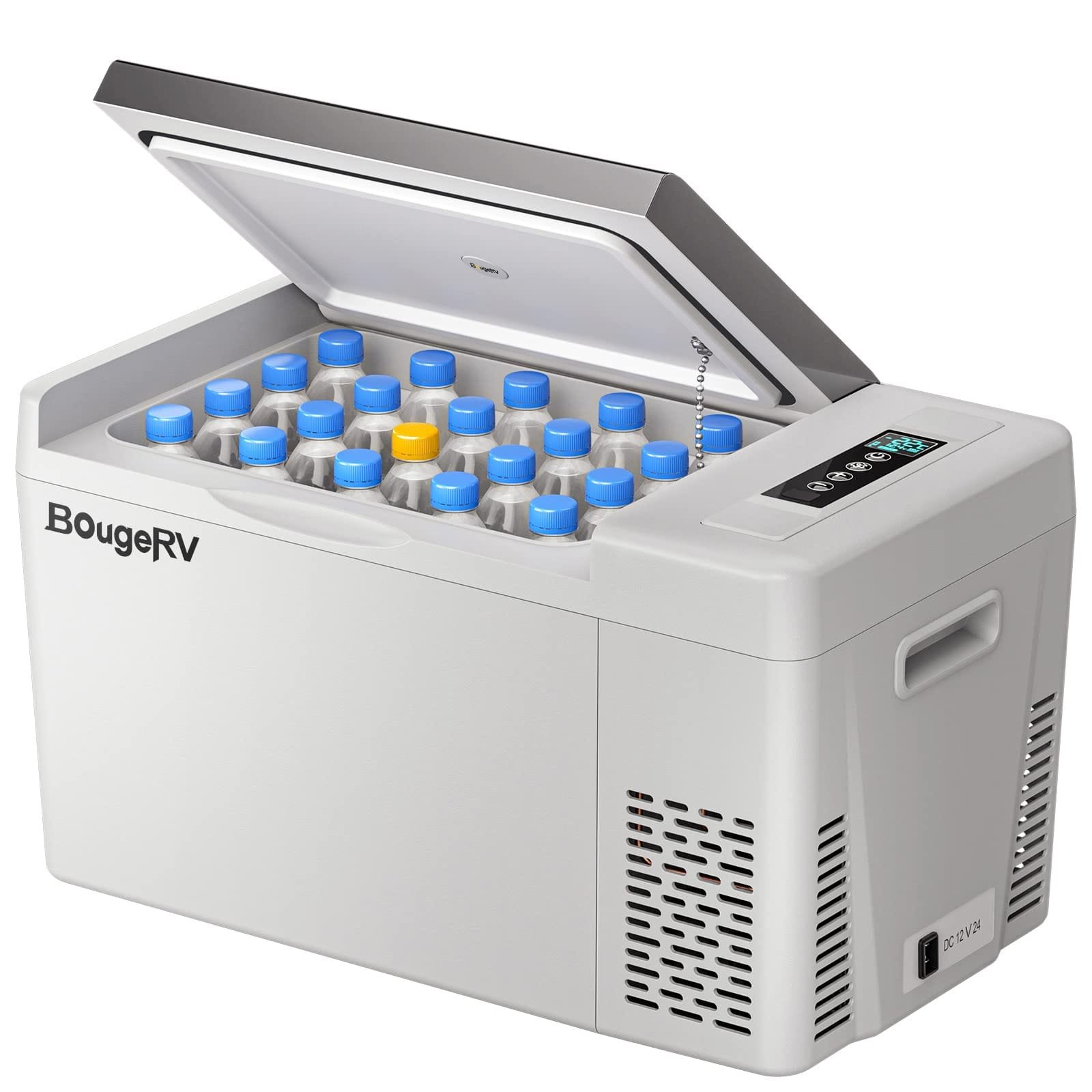 Refrigerador Portátil BougeRV CR22 cinza compacto para uso em van e acampamento